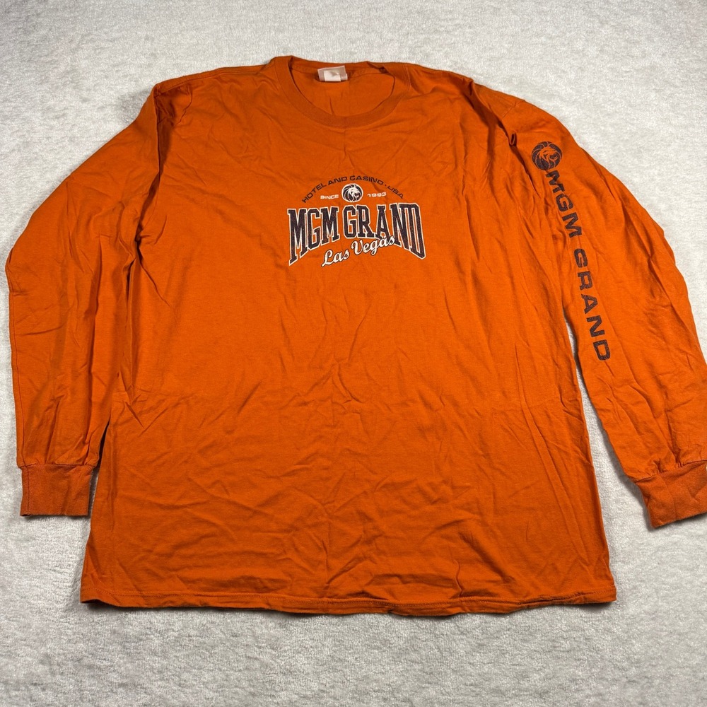 MGM Grand‎ Las Vegas Vintage Orange Long Sleeve Graphic T-Shirt XL Made in USA